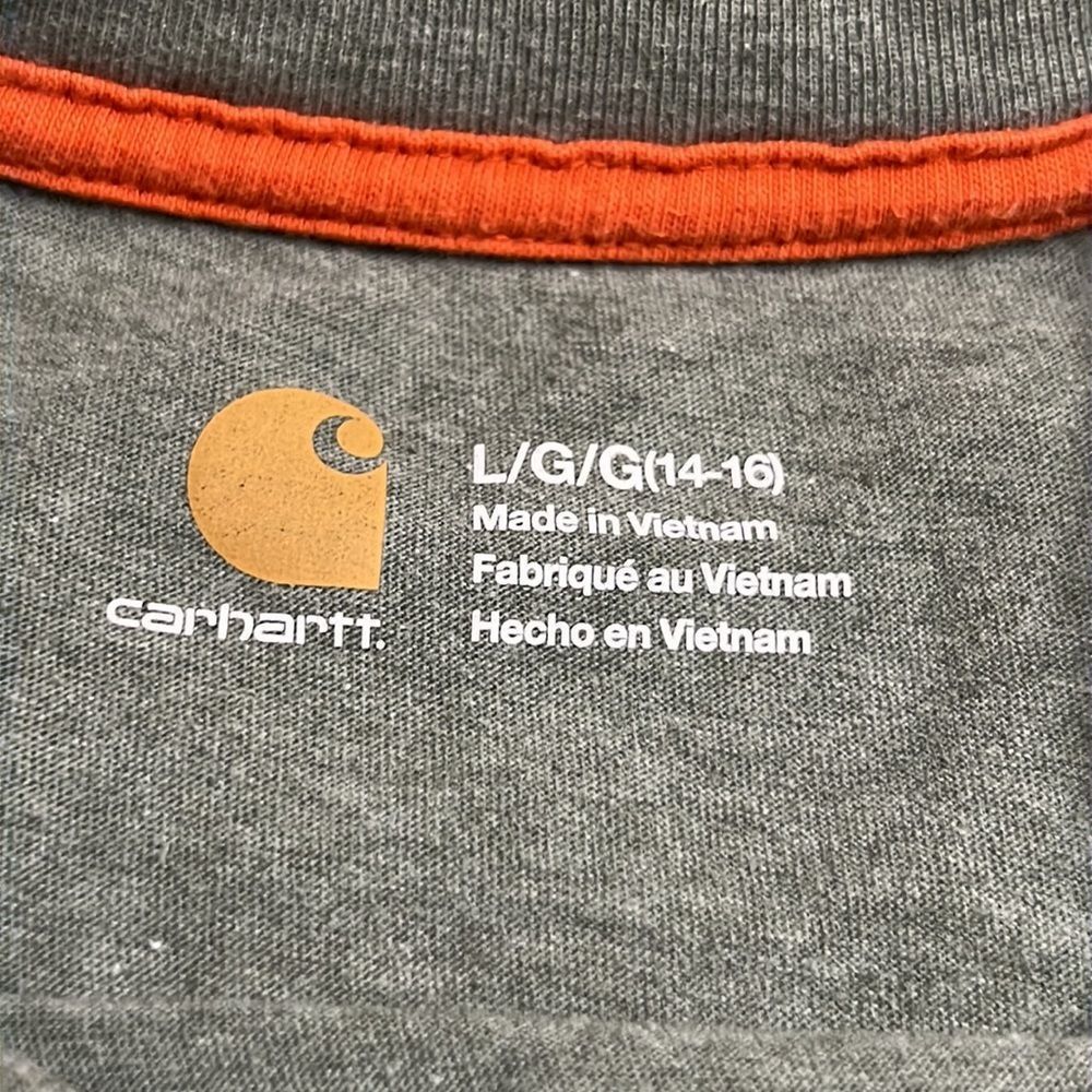 Carhartt Gray Orange Logo Long Sleeve T Shirt Women's Large EUC - Picture 4 of 8